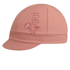 Dívčí bavlněný baret s kšiltem - vzor 02 - pudrová - květy