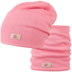 Bavlněná čepice s nákrčníkem Pastels DOUBLE set - vzor 53 - růžová