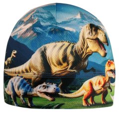 Bruno - vzor 208 - modrá - dinosauři - čepice na jaro / podzim