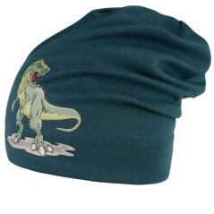 Spadlá bavlněná čepice Pepe - vzor 23 - petrol - dinosaurus