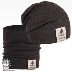 Bavlněná čepice s nákrčníkem Pastels DOUBLE set - vzor 40 - černá / melír