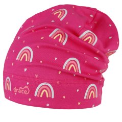 Spadlá bavlněná čepice Pepe - vzor 03 - malinová - duha - DOPRODEJ