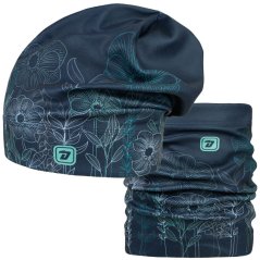 Set fleecové čepice a nákrčníku Yetti - vzor 48 - petrol - květiny