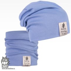 Bavlněná čepice s nákrčníkem Pastels DOUBLE set - vzor 20 - nebeská modrá