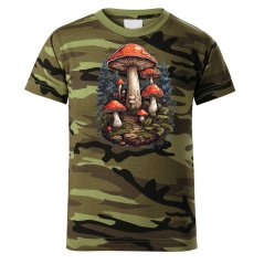 Bavlněné unisex tričko s potiskem - vzor 0008 - maskáč zelená/Houby