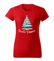 Dámské bavlněné tričko s potiskem - vzor 0004 - červená / Veselé Vánoce - stromeček