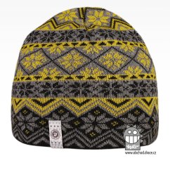 Merino pletená čepice Oslo - vzor 09 - černá / šedá / zelená