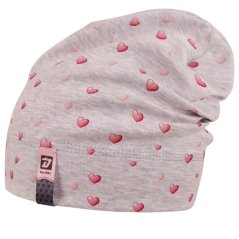 Spadlá bavlněná čepice Pepe - vzor 55 - světle šedá melír - srdíčka