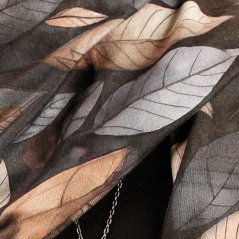 Dámská elegantní šála - vzor 048 - černá / hnědá - listy