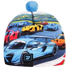 Flavio - zimní funkční čepice - vzor 186 - modrá - závodní auta