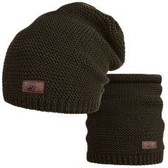 Čepice pletená a nákrčník Colors set - vzor 059 -  tmavě zelená khaki
