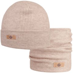 Čepice s nákrčníkem Rayon Rib set - vzor 007 - béžová melír