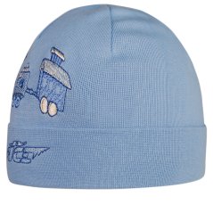 Bavlněná čepice DOPRODEJ - vzor 134 - modrá - mašinka