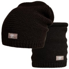 Čepice pletená a nákrčník Colors set - vzor 046 - černá