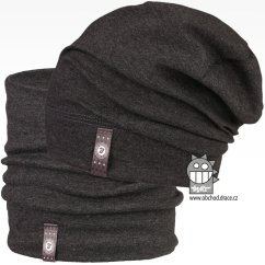 Set spadlé bavlněné čepice a nákrčníku Alan - vzor 17 - tmavě šedá