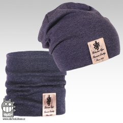 Bavlněná čepice s nákrčníkem Pastels DOUBLE set - vzor 08 - jeans