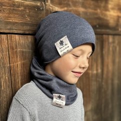 Bavlněná čepice s nákrčníkem Pastels DOUBLE set - vzor 08 - jeans