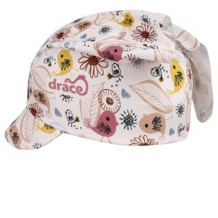 Funkční lehoučký šátek Emily kšilt na jaro a léto - vzor 42 - bílá - ptáčci