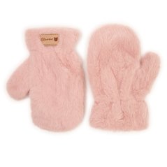 Dětské chlupaté palcové rukavice 4 - 7 let - vzor 017 - starorůžová