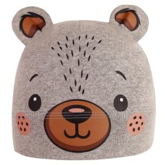 Dětská bavlněná čepice Zoo - zvířátka - vzor 05 - šedivá - medvídek