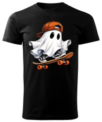 Dětské bavlněné tričko s potiskem - vzor 0259 - bílá - Halloween - bubák na skateboardu