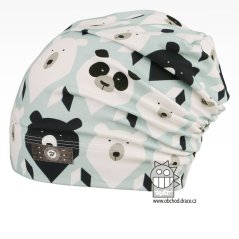 Bavlněná celopotištěná spadlá čepice - vzor 09 - světle modrá, medvědi