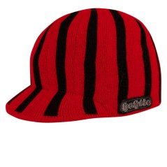 Zimní pletená čepice  s kšiltem - AKCE / DOPRODEJ - vzor 195 - černá / červená - proužek