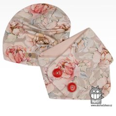 Bavlněný nákrčník s knoflíky - vzor 04 - béžová, květy