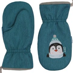 Dětské softshellové rukavice  - vzor 02 - tučňák / petrolejová