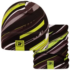 Set funkční čepice a nákrčníku Bruno - vzor 015 - černá / šedá / zelená- abstrakt