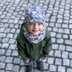 Set fleecové čepice a nákrčníku Yetti - vzor 17 - šedá, kytičky