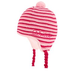 Dětská zimní pletená laponka AKCE / DOPRODEJ - vzor 235 - růžová - proužek