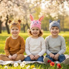 Dětská bavlněná čepice Zoo - zvířátka - vzor 13 -  tmavě šedá - pejsek