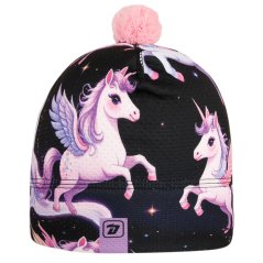 Fiocco - zimní funkční čepice s počesem - vzor 022 - černá - jednorožci
