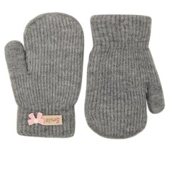 Dětské pletené palcové rukavice 2 - 4 roky - vzor 090 - šedá - mašlička
