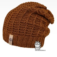 Merino pletená čepice Harmony - vzor 24 - hnědo zlatá