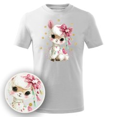 Dětské bavlněné tričko s třpytivým potiskem - vzor 232 - Lama s mašlí