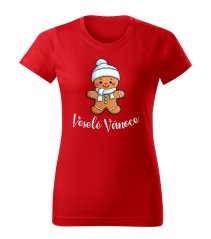 Dámské bavlněné tričko s potiskem - vzor 0006 - červená / Veselé Vánoce - perníček