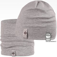 Set bavlněné čepice a nákrčníku Alan - vzor 03 - šedá světlá