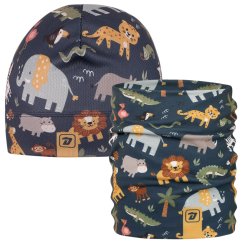 Set funkční čepice a nákrčníku Bruno - vzor 023 - tmavě šedomodrá - safari