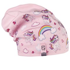 Spadlá bavlněná čepice Pepe - vzor 20 - světle růžová - jednorožci