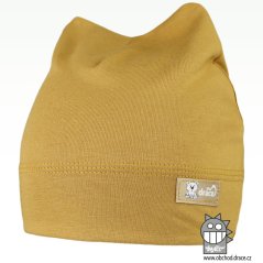 Bavlněná kojenecká čepice Čertík - vzor 20 - tmavá hořčicová