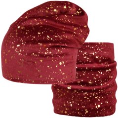 Spadlá čepice s nákrčníkem Velvet set - vzor 001 - bordó