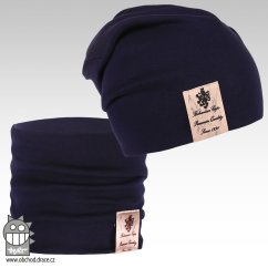 Bavlněná čepice s nákrčníkem Pastels DOUBLE set - vzor 11 - tmavě modrá