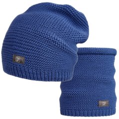 Čepice pletená a nákrčník Colors set - vzor 050 - modrošedá