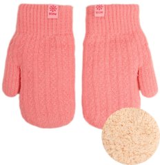 Dětské pletené palcové rukavice 6 - 10 let - vzor 107 - korálová růžová