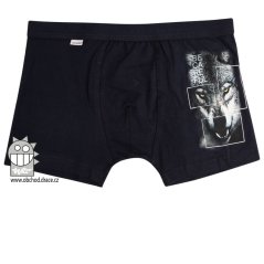 Chlapecké  bavlněné boxerky - vzor 049  - tmavě modrá - vlk