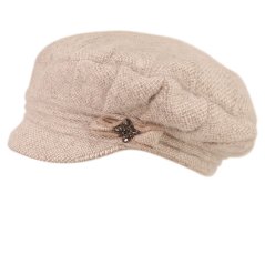 Dámský pletený baret s kšiltem - vzor 21 - krémová