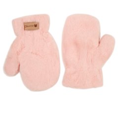 Dětské chlupaté palcové rukavice 4 - 7 let - vzor 013 - světle růžová