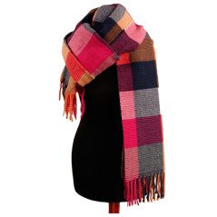 Dámská elegantní šála - vzor 059 - červená / oranžová / růžová - kostka